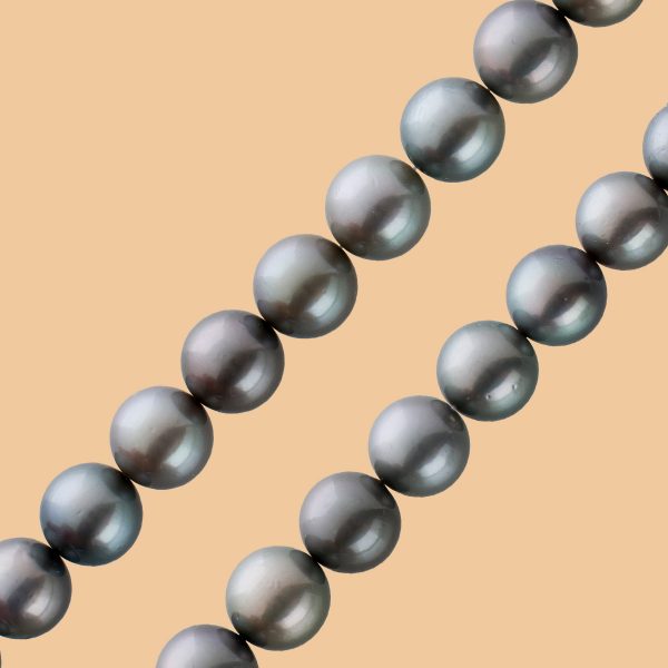 Perlen Halskette Gold 585 Karabiner ganz runde Tahitiperlen anthrazit im Verlauf