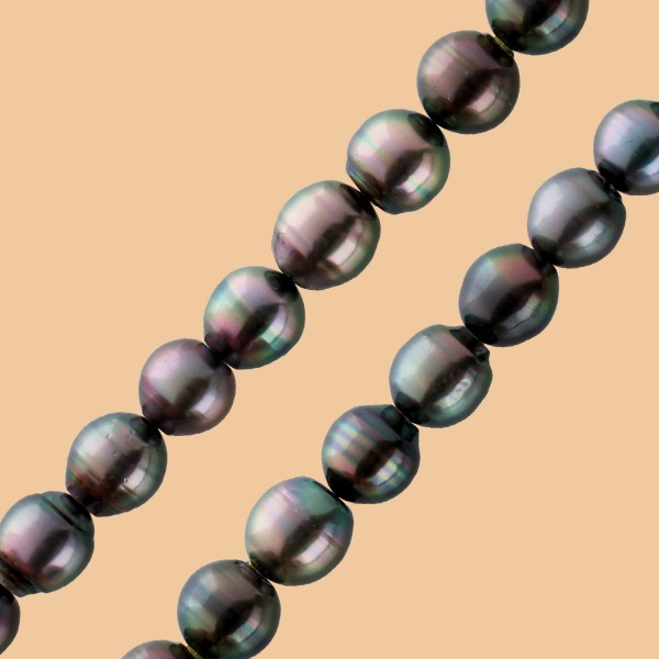 Perlen Halskette Silber 925 Karabiner Tahitiperlen leichte Barockform im Verlauf anthrazit schwarz leicht violett wenige Einschlüsse