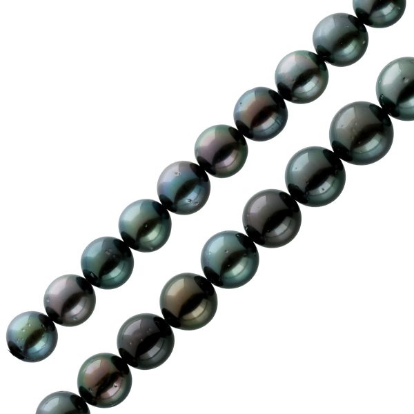 Tahiti Perlen Kette 43cm Top Lustre wenige Einschlüsse schwarz Anthrazit leuchtend 9 bis 11mm Silber 925 Karabiner