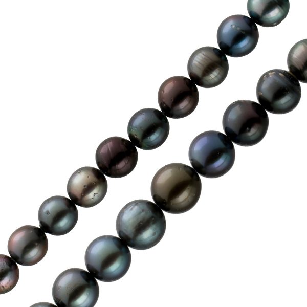 Tahiti Perlen Kette 43cm Top Lüster fast ganz rund schwarz Anthrazit leuchtend 8mm bis 10,6mm Silber 925 Karabiner