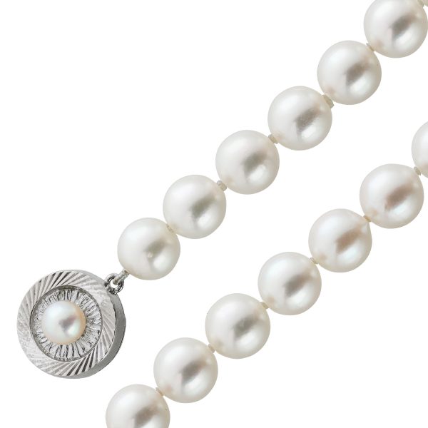 Perlenkette – Antikes Japanische Akoyaperlencollier von 1960 Weißgold 585 Top AAA rosé-weiß Damenschmuck