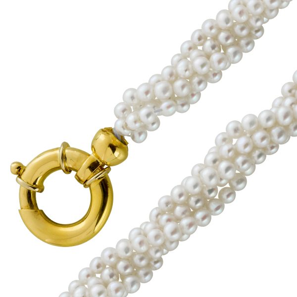 Perlenkette – Perlencollier japanische Akoyaperlen 4mm Gelbgold 750
