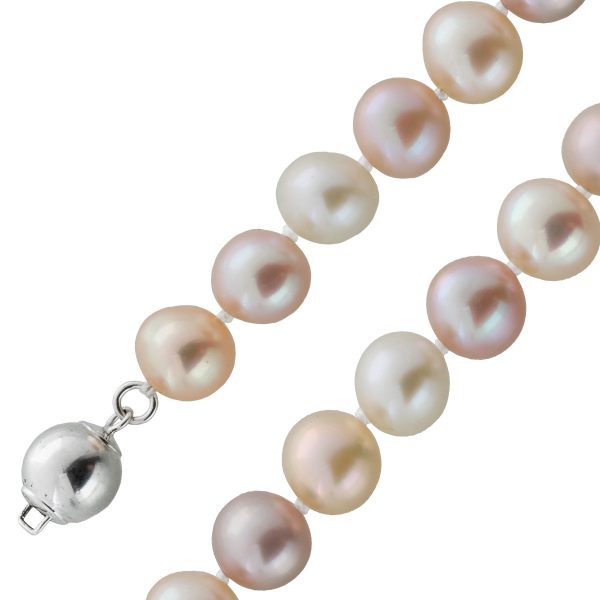 Perlenkette Collier Edison Perlen Top AAA makelloses 8,6-9mm weiß-rose-pfirsich-lila-silberlippiges Lustre Unikat