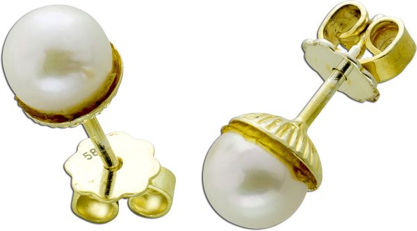 Perlenohrringe Ohrstecker Gelbgold 14 Karat 2 Japanische Akoyaperlen Triple A Top Perlenlustre je 7,2mm Unikat
