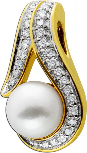 Perlen Anhänger Gelbgold 585 27 Diamanten Brillantschliff 0,40ct TW/VSI