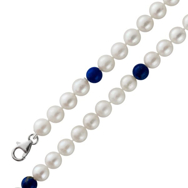 Perlenkette blau Lapislazuli Edelsteine Japanische Akoyaperlen