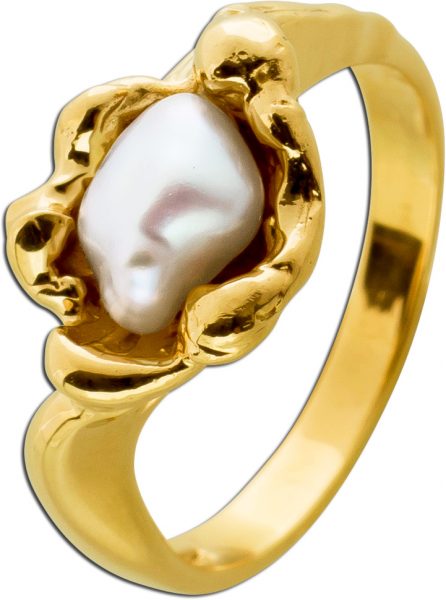 Perlenring LAPPONIA Design Gelbgold 585 Japanische Biwaperle Top AAA