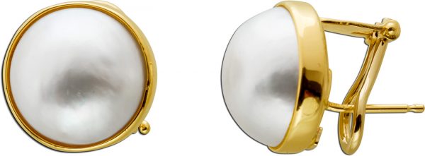 Perlenohrstecker Weiss 11mm Gelbgold 585 2 Mabe Perlen Clipschließe
