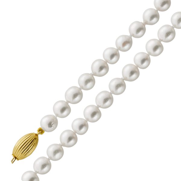 Perlenkette – Perlencollier 41cm 7mm Jap. Akoyaperlen Gelbgold 750 Schließe
