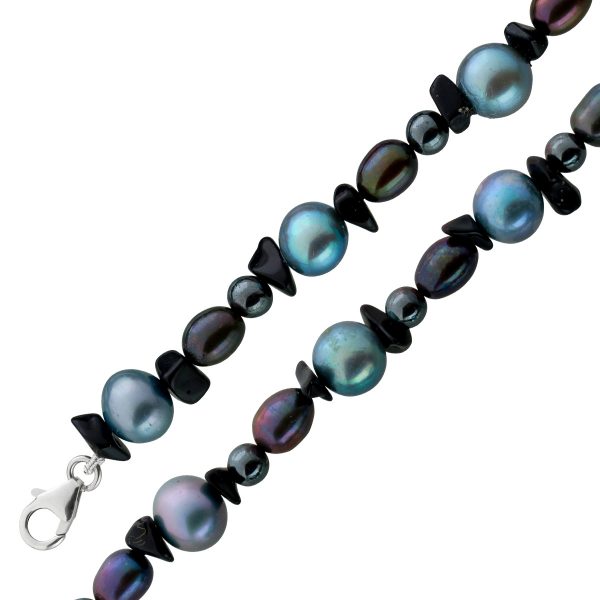 Perlenkette Hämatit Onyx Edelstein Süßwasserperlen Silber925 Karabiner