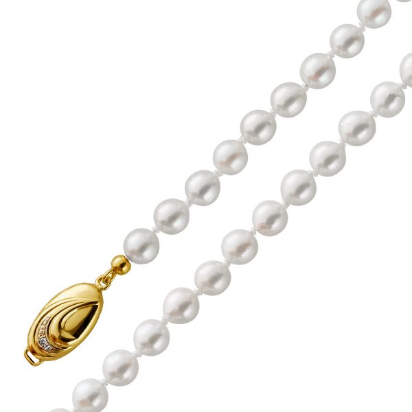 Perlenkette Gelbgold 585 Akoyaperle Japan makellos 5,2-5,5mm Diamant