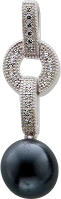 Anhänger aus echtem Silber Sterlingsilber 925/- besetzt mit grauer Perle und ca. 20 funkelnden weissen Zirkonia im Diamantlook. Der Anhänger ist geeignet für Ketten bis zu einer Stärke von 7 mm. Länge des Anhängers 3,2cm, Durchmesser der Perle 9mm. Sehr e