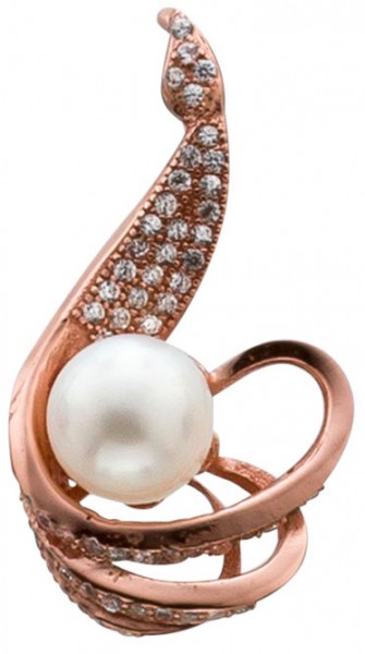 Silberanhänger – Perlenanhänger Sterling Silber 925/- rosé vergoldet mit Süßwasserzuchtperle und Zirkonia