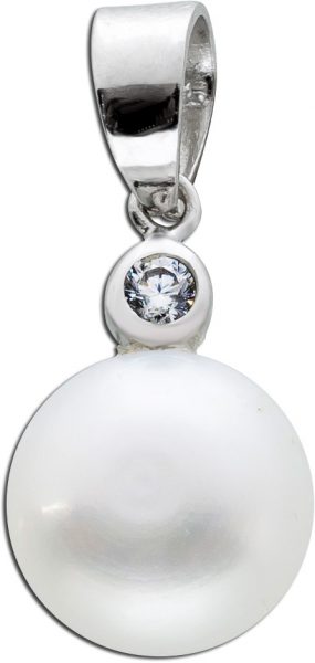 Weißer Perlenanhänger Süßwasserzuchtperle Silber 925 Zirkonia