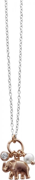 Perlenkette – Perlencollier in Silber Sterlingsilber 925/-, Anhänger rosévergol-det Elefant Suesswasserzuchtperlen, in 42cm+5cmVerlängerungskette