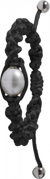 schwarzes Textilband mit einer grauen süsswasserzuchtperle 14x13mm, breite 9mm,shamballa band