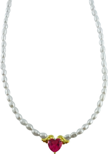 Perlenkette – Perlencollier in Silber Sterlingsilber 925/- vergoldet mit Süsswasserzuchtperlen und pinkem Zirkonia