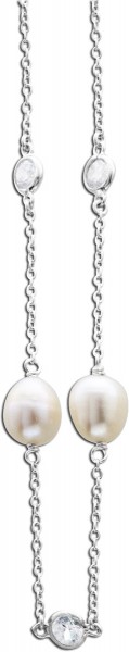 Perlenkette – Perlencollier Silber Sterlingsilber rhodiniert Süßwasserzuchtperlen Zirkonia 90cm