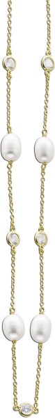 Perlenkette – Perlencollier Silber Sterlingsilber gelbvergoldet Süßwasserzuchtperlen Zirkonia 90cm