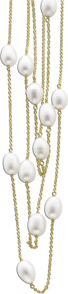 Perlenkette – Perlencollier Silber Sterlingsilber gelbvergoldet Süßwasserzuchtperlen 3-reihig 50+5cm