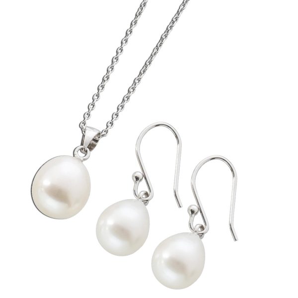 Perlenkette Ohrringe Kette Schmuckset weiße Perlen Silber 925