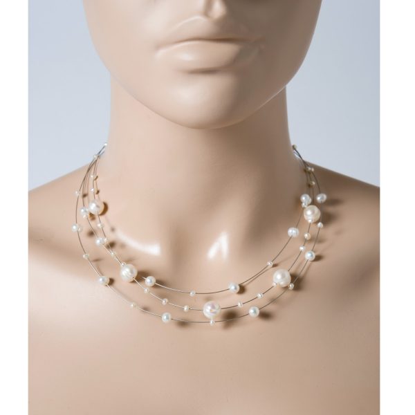 Perlenkette Collier Halsreif Silber 925 weiße Süsswasserzuchtperlen