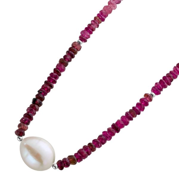 Turmalin Perlen Kette Collier Silber 925 rot pink Farbverlauf weisse Südseeperle 37+5cm
