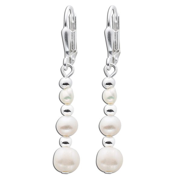 Langer Perlen Ohrhänger Perlenohrringe Silber 925 Silberkugeln weisse  Süßwasserzuchtperlen