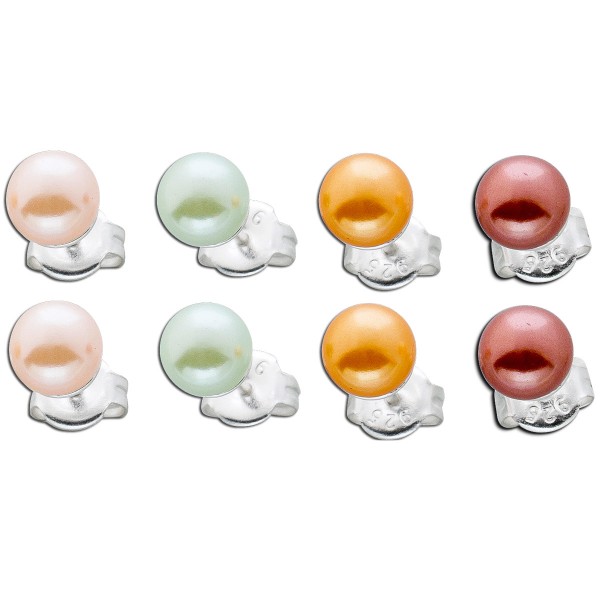 Ohrringe – Ohrsetcker Silber Sterling 925 4 Paare grau orang  braun rosé synthetische Perlen