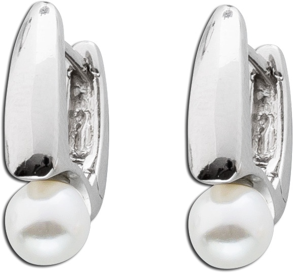 Ohrringe – Klappcreolen Sterling Silber 925 poliert synth. Süsswasserzuchtperle