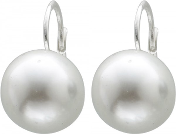 Perlen Ohrringe Ohrhänger Silber 925 weiße synthetische Perle Brisur Ø 14mm