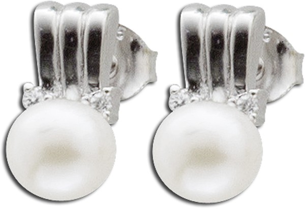 Ohrringe – Ohrstecker aus rhodiniertem Silber Sterlingsilber poliert mit Zirkonia und Süßwasserperlen