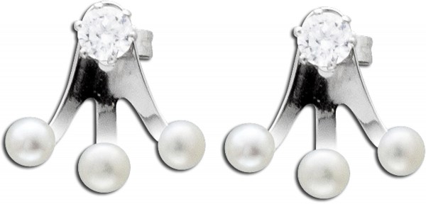 Zirkonia Perlen Ohrringe Ear Jacket Ohrstecker Silber 925/- weisse Süßwasserzuchtperle weisser klarer Zirkonia
