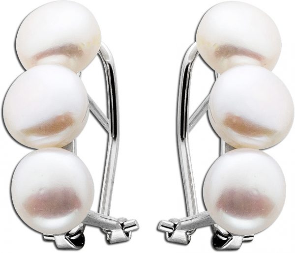 Perlen Ohrringe Silber Clip Ohrstecker Silber 925 weisse Süßwasserzuchtperlen Perlenohrschmuck Silberohrschmuck