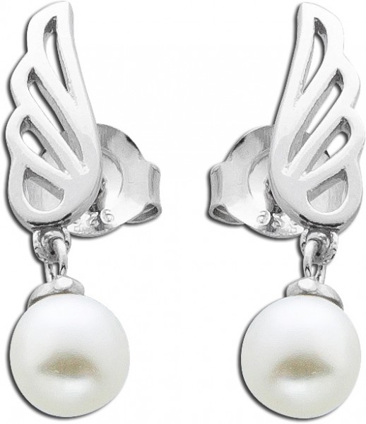 Ohrringe Ohrstecker Sterling Silber 925 rhodiniert synthetische weiße Perlen