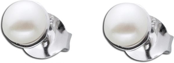 Perl Ohrstecker Ohrringe Damen Silber 925 weisse runde Süsswasserperlen Ø6mm Perlenohrschmuck Silberohrschmuck