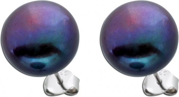 Perlen Ohrringe Ohrstecker Silber 925 schwarze Süsswasserperle 13mm Damen