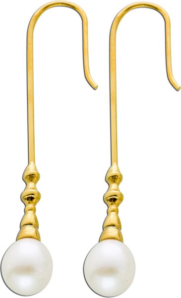 Damen Ohrhänger Ohrringe Perlen Silber 925 vergoldet Süsswasserperle 10x8mm