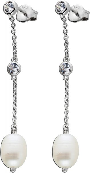 Lange Perlen Ohrhänger weißen Süßwasserzuchtperlen Silber 925 Zirkonia
