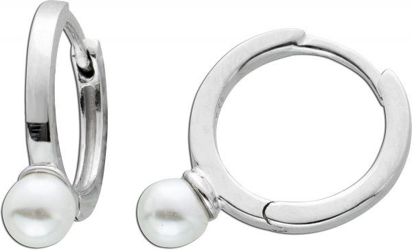 Perlen Ohrringe Kinder Klappcreolen Silber 925 synthetische weisse Perlen Helix Piercing 13×3,5mm