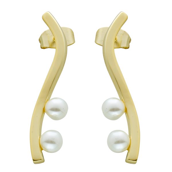 Lange Ohrringe Ohrstecker Perlen Ohrhänger Toyo Yamamoto Edelstahlvergoldet  poliert synthetische Perlen