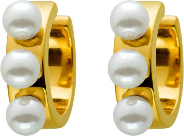 Ear Cuffs Ohrrand CreolenOhrklemmen Edelstahl vergoldet, T-Y, mit 6 synth. weissen Perlen 4,3mm, 14,5×4,5mm