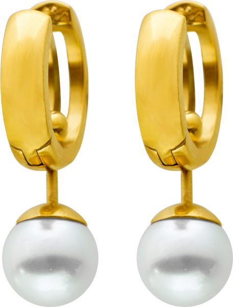 T-Y Designer Klapp Creolen Edelstahl vergoldet mit beweglicher weißer Perle Ohrschmuck