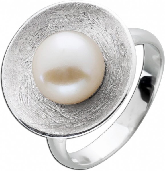 Runder Perlenring schimmernden weißen Süßwasserzuchperle Silber 925/-