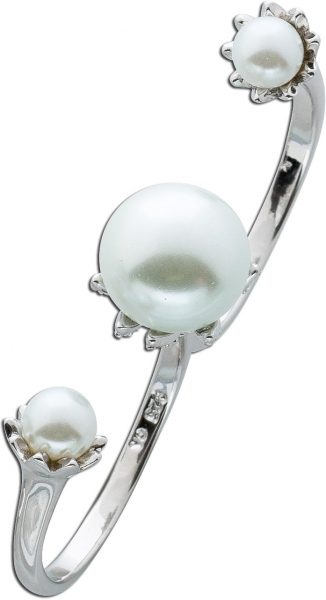 Ring Perle Zweifingerring Silber 925 weiße Süßwasserzuchtperle Zirkonia