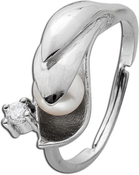 Damenring Silber Zirkonia Ring Sterling Silber 925 Süßwasserzuchtperle