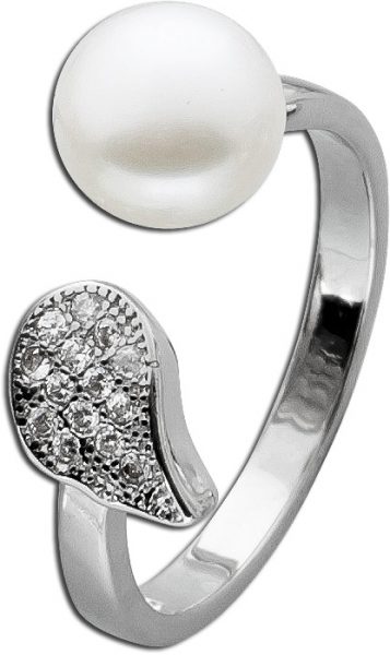 Ring Perlenring Sterling Silber 925 rhodiniert Süßwasserzuchtperle Zirkonia