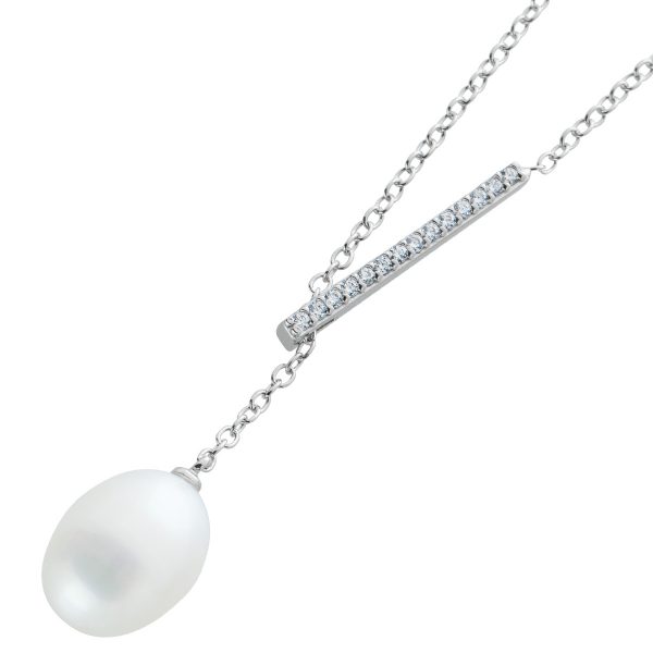 Zirkonia Y-Kette Collier Silber 925 Perlen Halskette Süsswasserperle 12×8,5mm  40+5cm