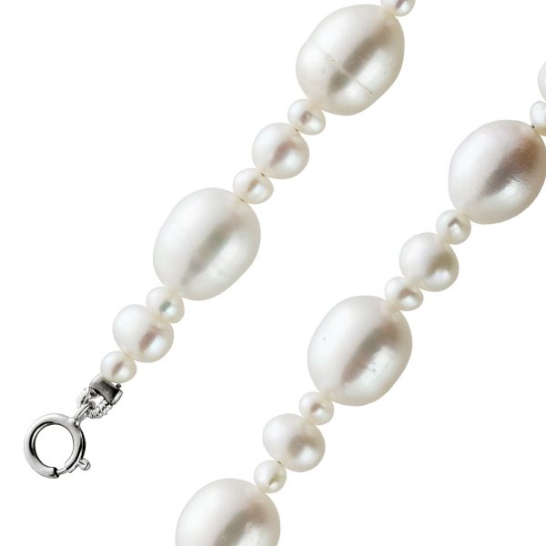 Perlenkette mit Süsswasserperlen 4-9mm, aufgezogen Draht Federring Silber 925 42+5cm