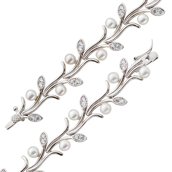 Perlen Armband – Süßwasserzuchtperlen weiß Blütenform Silber 925 klare Zirkonia